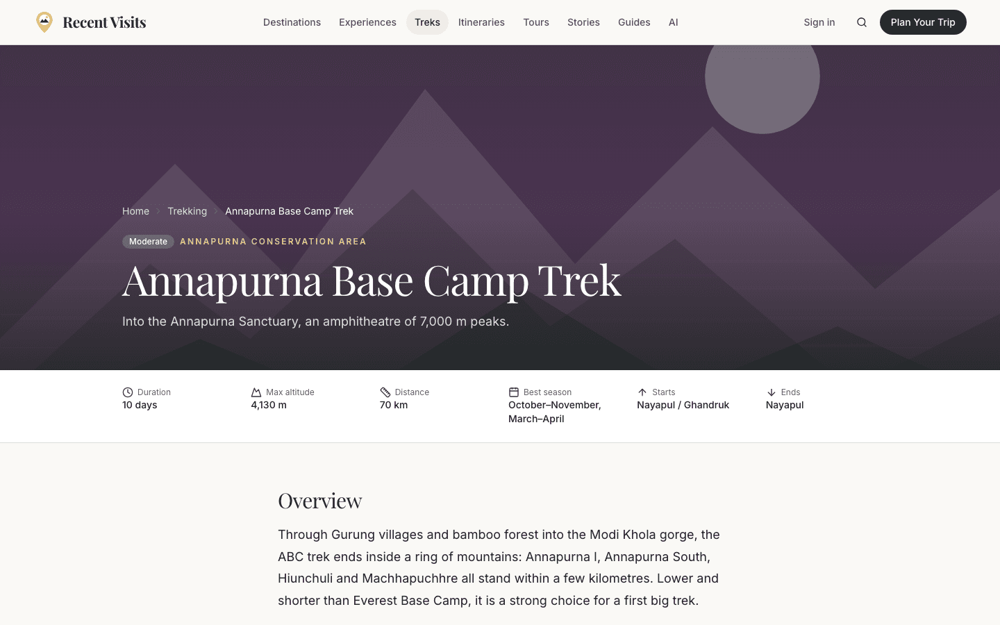 Recent Visits trek guide for the Annapurna Base Camp trek